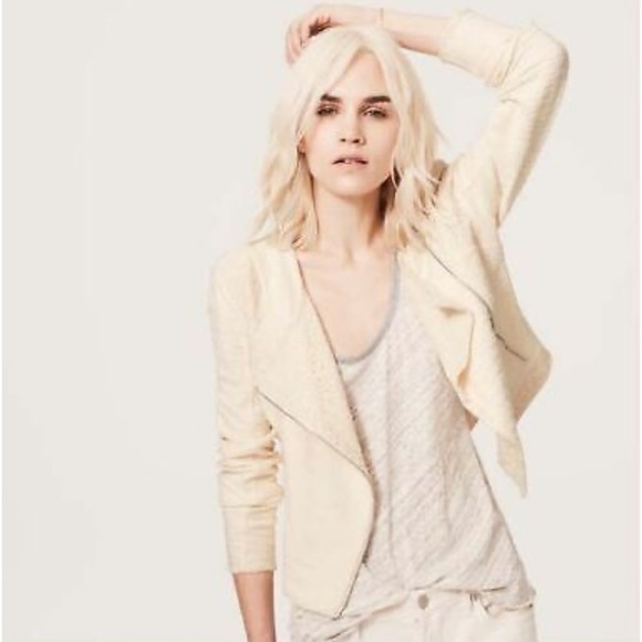 Lou & grey off white Moto jacket crochet zip Large asymmetrical jacket Crop - Picture 1 of 15